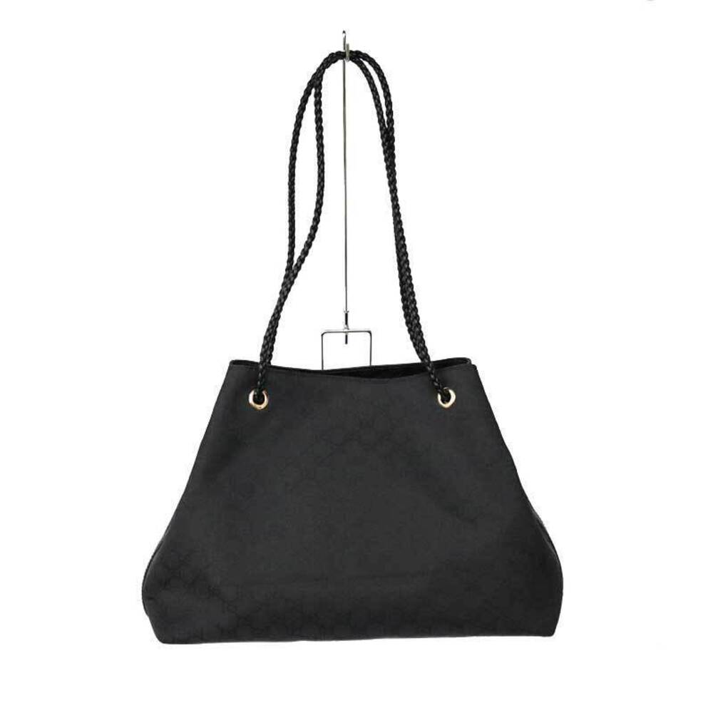 GUCCI Tote Bag GG Canvas Leather Shoulder Black